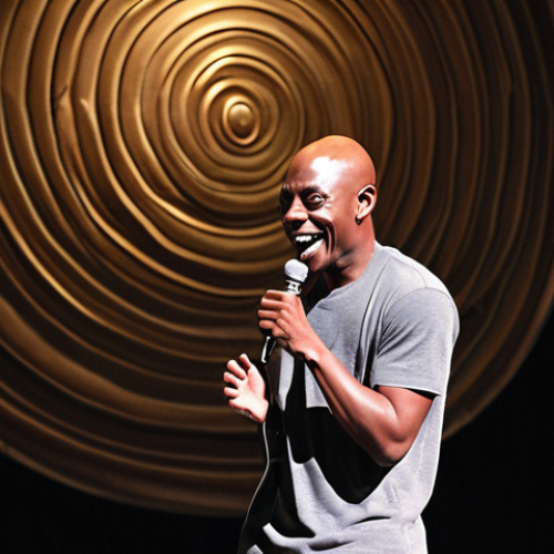 Home 15 **Prompt:** Dave Chappelle as a modern-day philosopher on stage, bathed in spotlight, microphone in hand, with a backdrop of swirling racial and political tension, capturing both laughter and discomfort in the audience.
