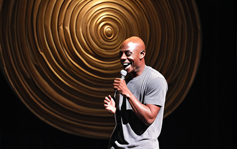 **Prompt:** Dave Chappelle as a modern-day philosopher on stage, bathed in spotlight, microphone in hand, with a backdrop of swirling racial and political tension, capturing both laughter and discomfort in the audience.