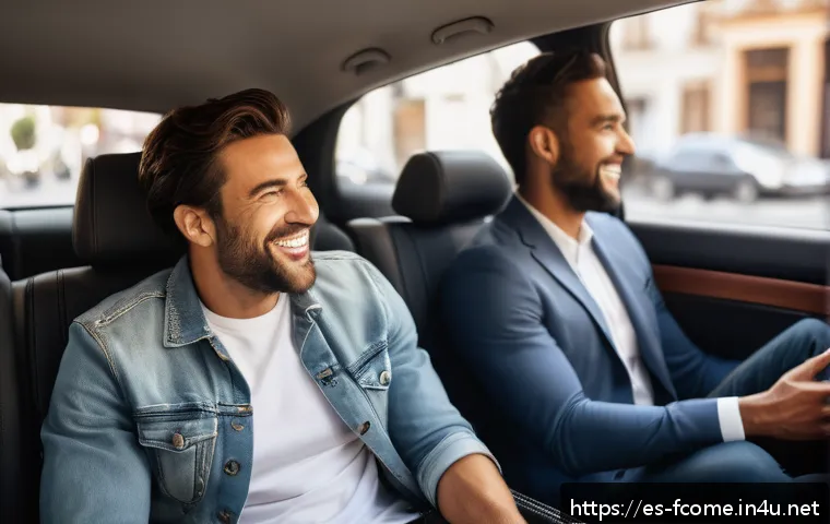 James Corden 카풀 카라오케와 유머 - A cozy car interior scene during daytime featuring a charismatic male host and a diverse group of ce...